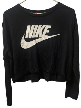 Nike Black Long-Sleeve Cropped Logo Tee